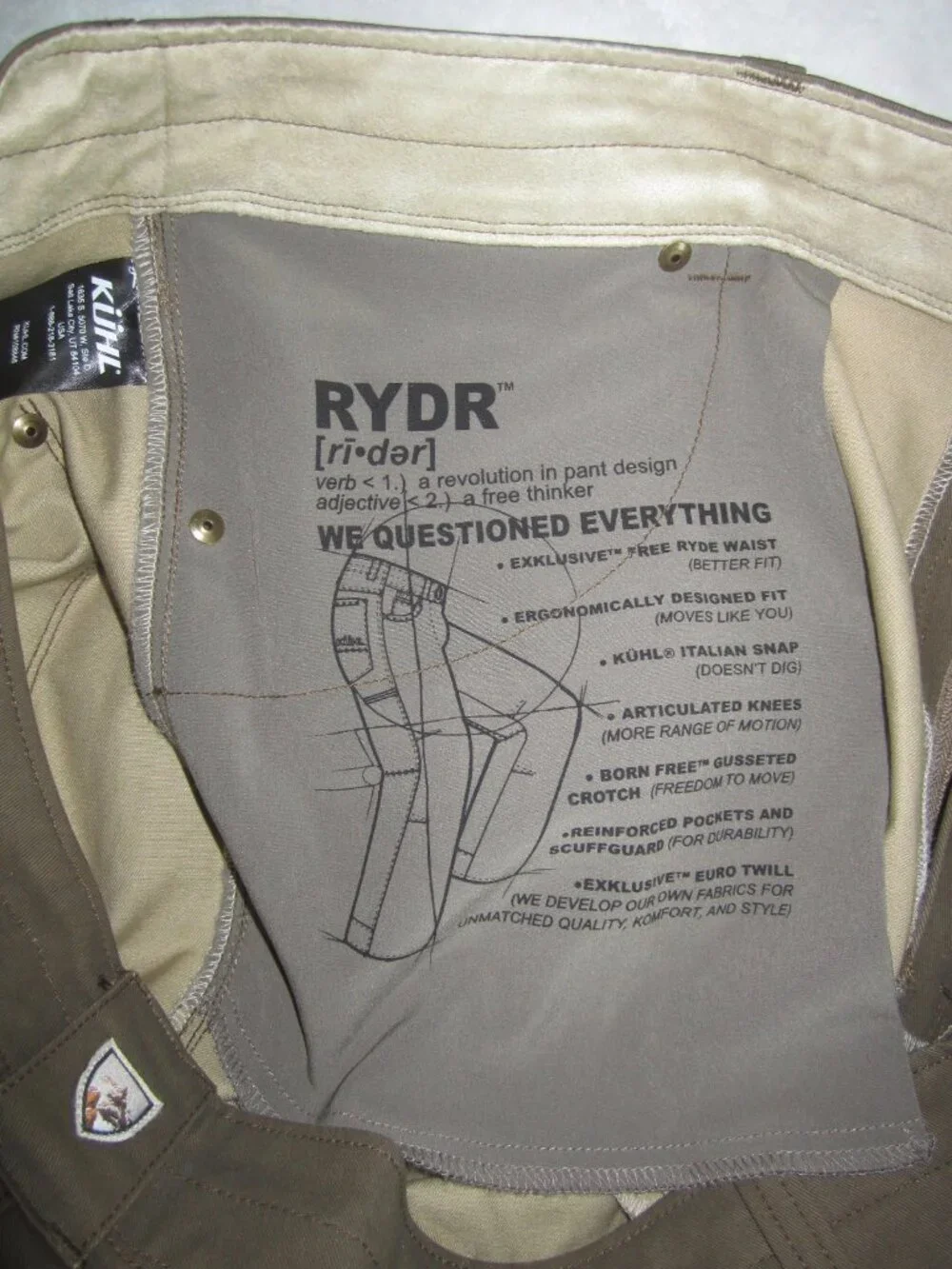 KUHL RYDR Exklusive Euro Twill Utility Pants Kanteen Style 5016 Men’s 40 x 30